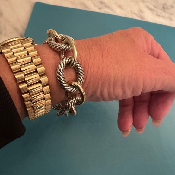 David Yurman Silver and Gold Twisted Link Bracelet - Picture 4 of 7